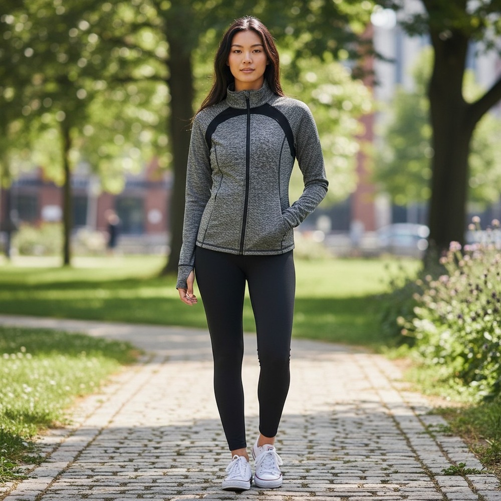 Ideology Womens Grey Space Dye Full Zip Athletic Track Jacket Thumbholes Size M